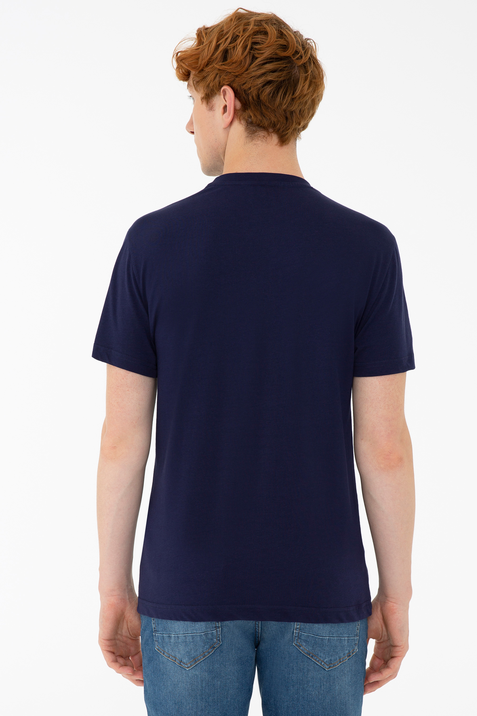 Erkek Lacivert Bisiklet Yaka T-Shirt - Image 2