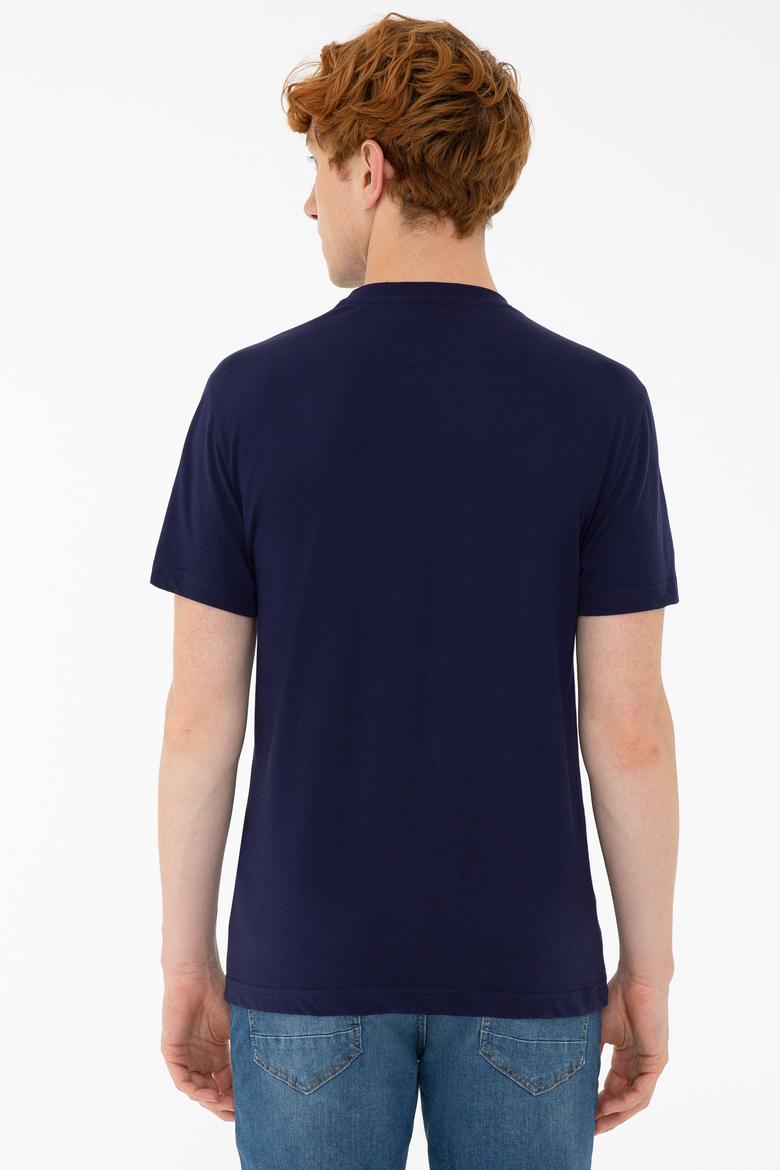 Erkek Lacivert Bisiklet Yaka T-Shirt - 50238117009