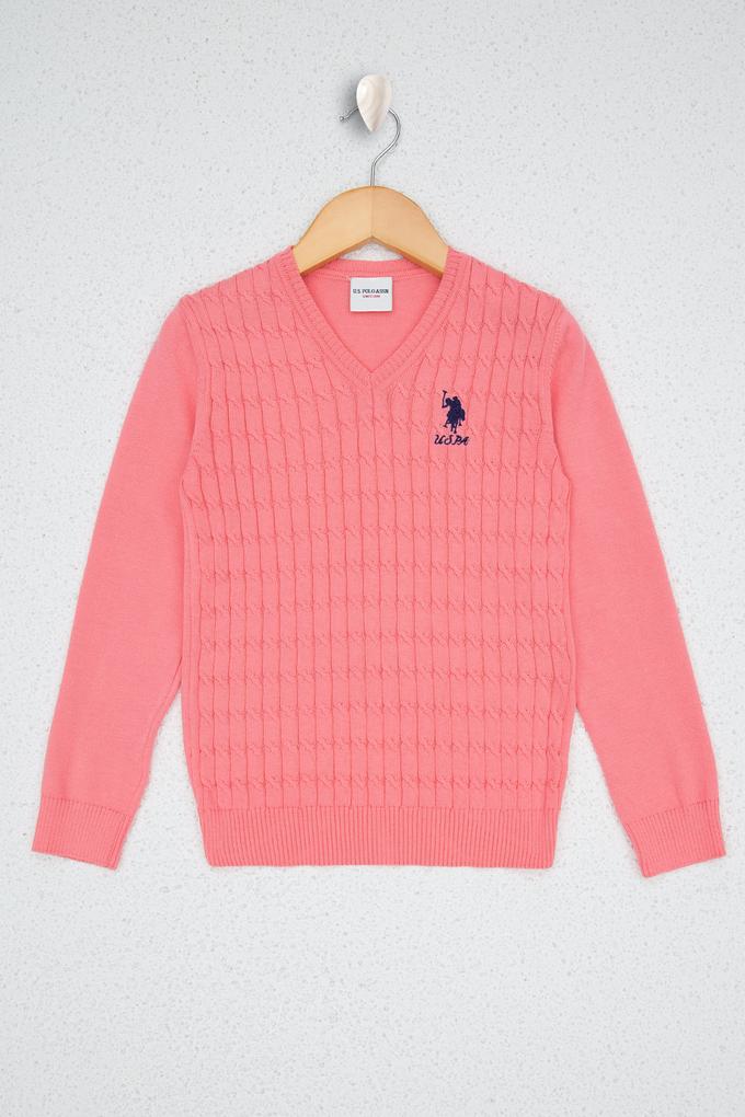 Kız Çocuk Pembe Triko Kazak Basic