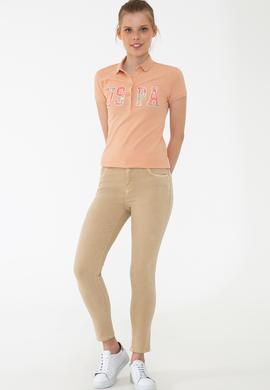 Kadın Pudra Polo Yaka Tişört - 50217832014