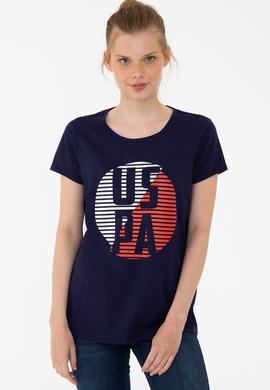 Kadın Lacivert Bisiklet Yaka T-Shirt - 50240282004