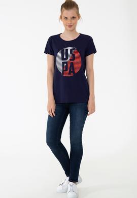 Kadın Lacivert Bisiklet Yaka T-Shirt - 50240282004