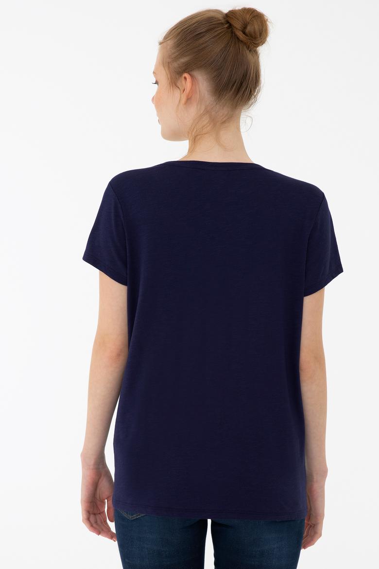 Kadın Lacivert Bisiklet Yaka T-Shirt - 50240282004
