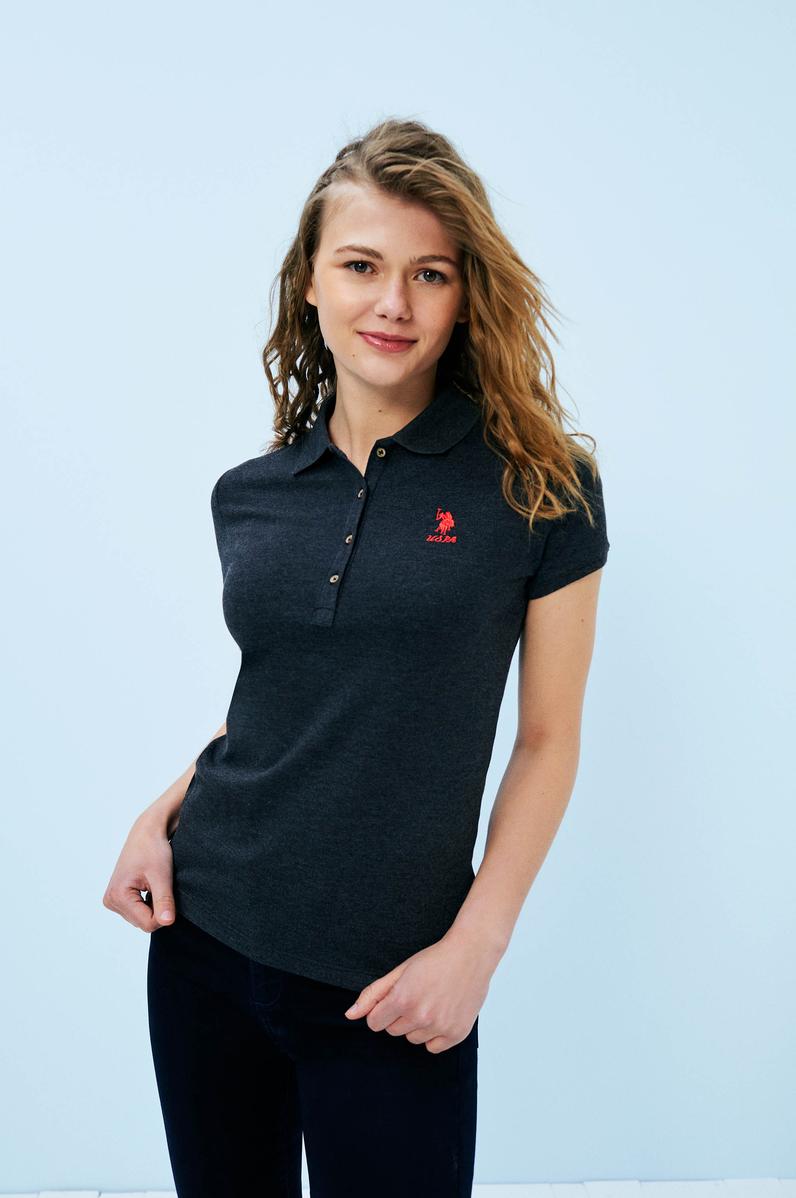 Kadın Siyah Basic Polo Yaka Tişört