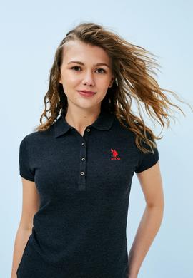 Kadın Siyah Basic Polo Yaka Tişört - 50232629014