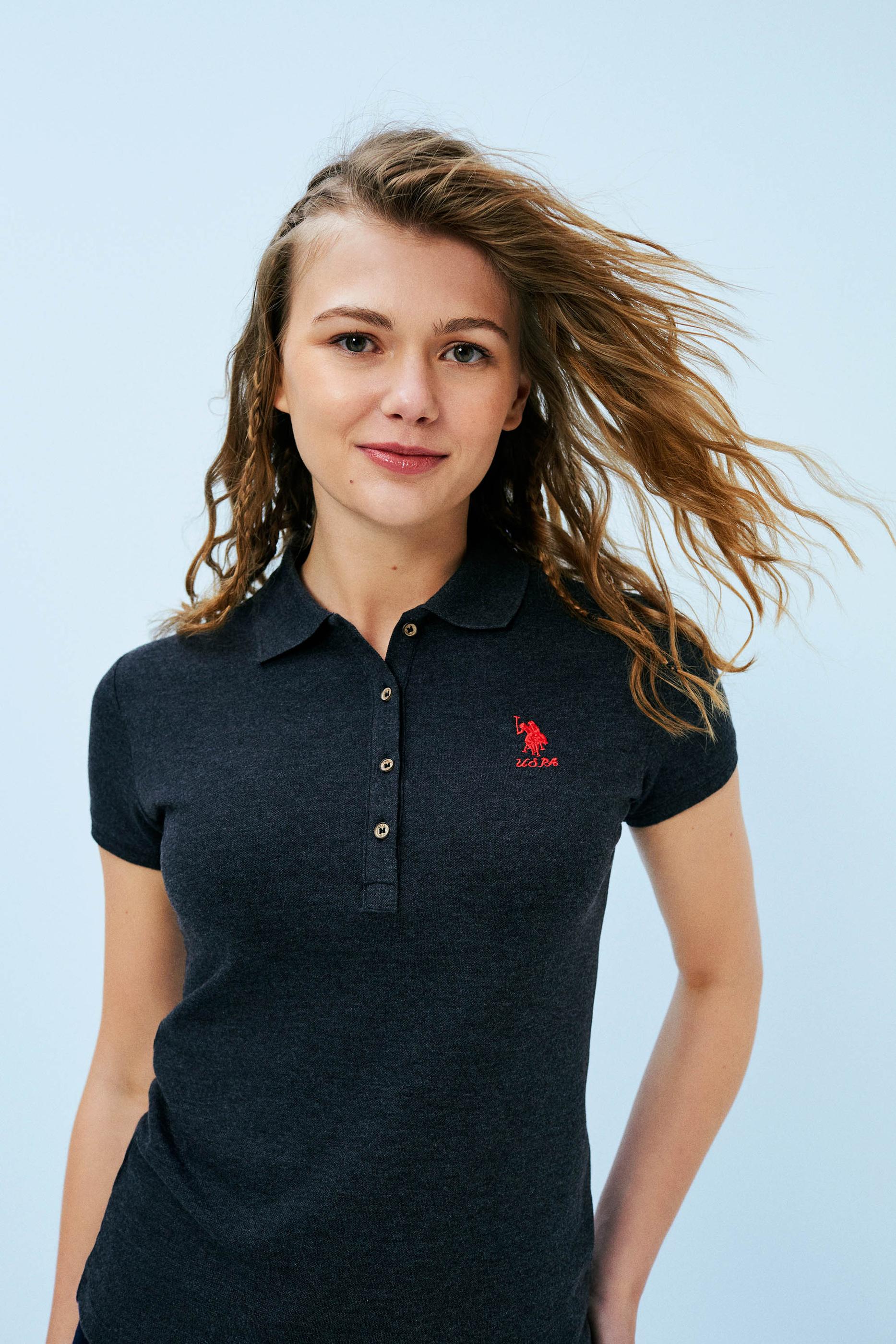 Kadın Siyah Basic Polo Yaka Tişört