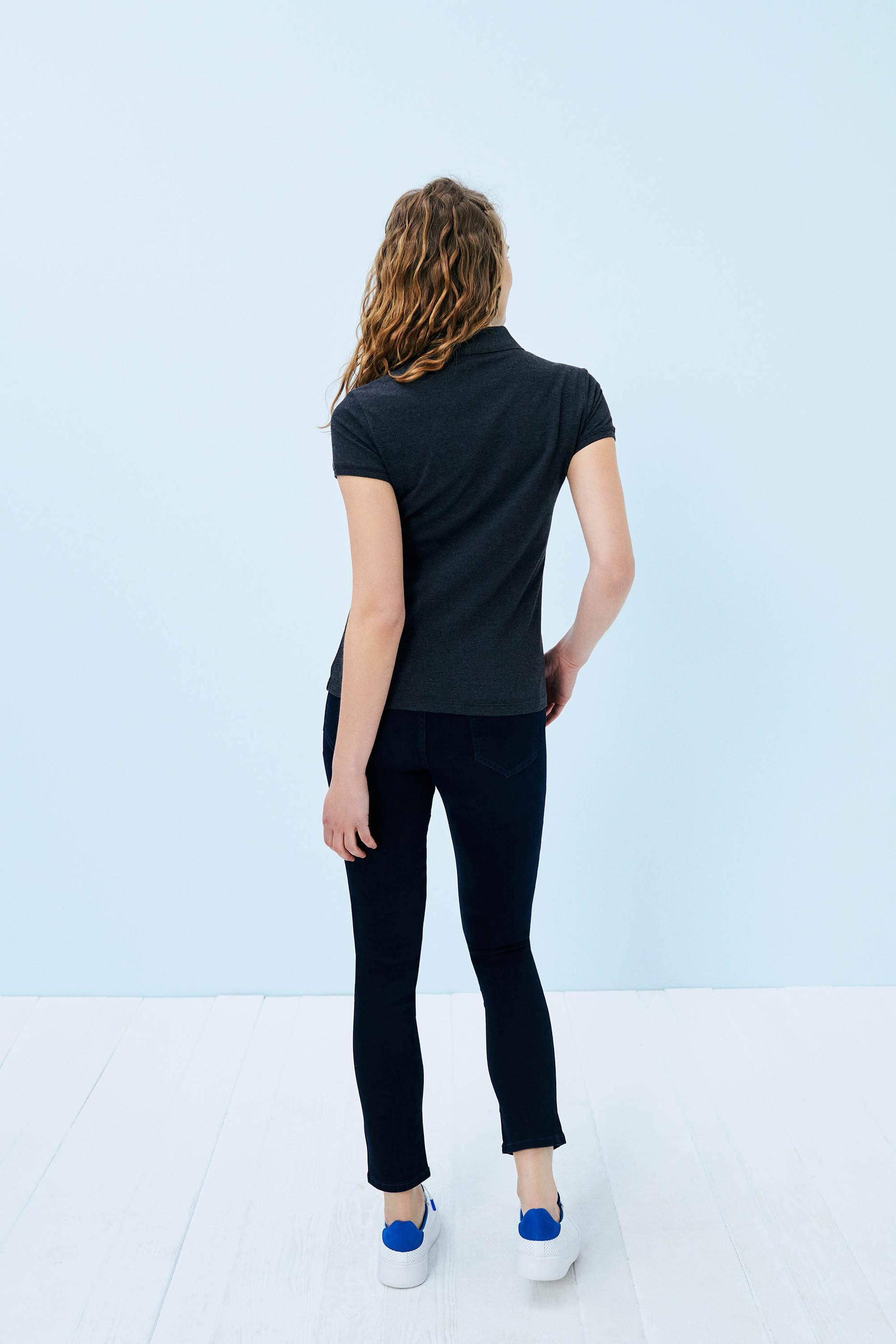 Kadın Siyah Basic Polo Yaka Tişört