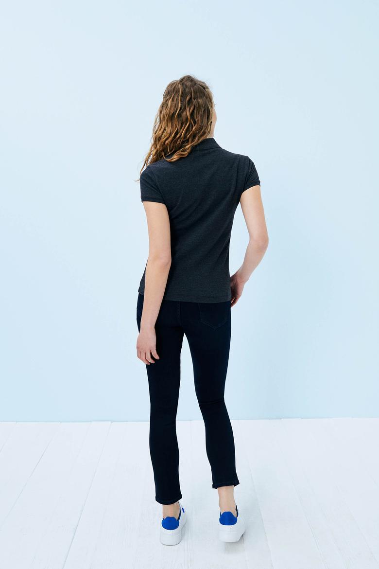 Kadın Siyah Basic Polo Yaka Tişört - 50232629014