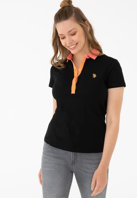 Kadın Siyah Basic Polo Yaka Tişört - 50239598048