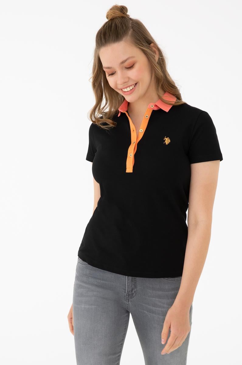 Kadın Siyah Basic Polo Yaka Tişört