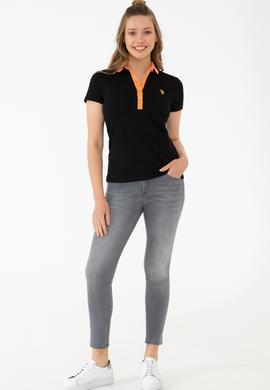 Kadın Siyah Basic Polo Yaka Tişört - 50239598048