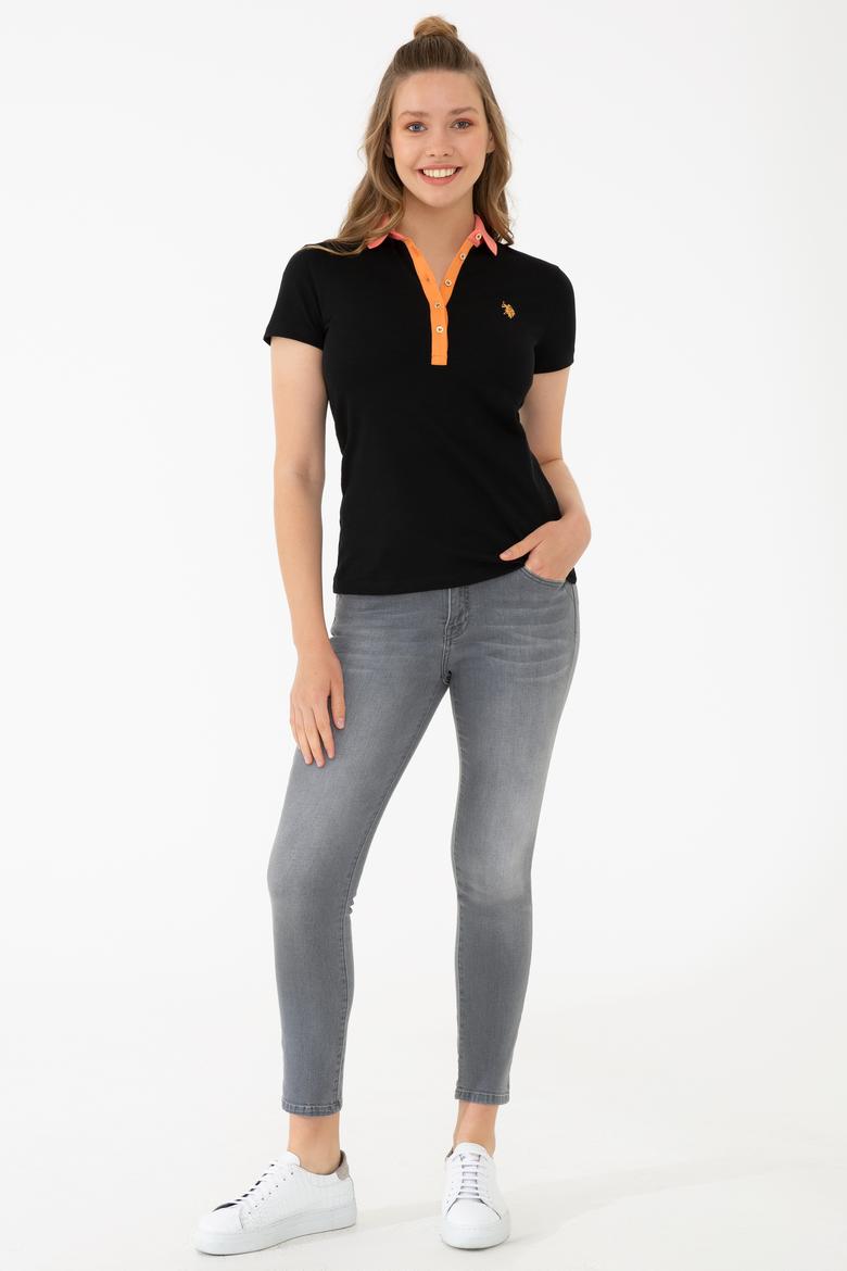 Kadın Siyah Basic Polo Yaka Tişört - 50239598048