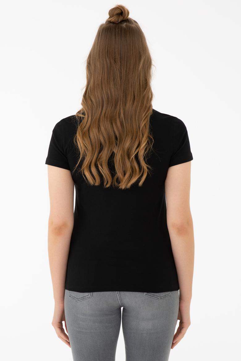 Kadın Siyah Basic Polo Yaka Tişört - 50239598048