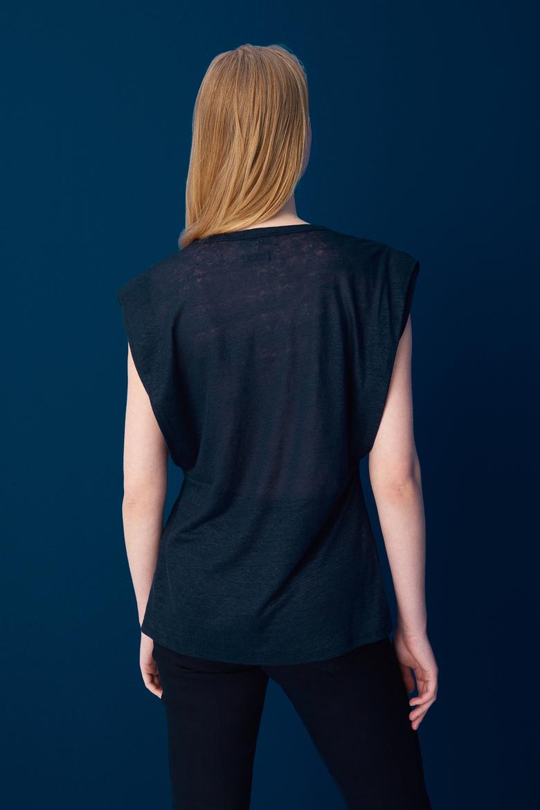 Kadın Lacivert Bisiklet Yaka Kolsuz Tişört - 50235813006