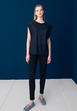 Kadın Lacivert Bisiklet Yaka Kolsuz Tişört - 50235813006