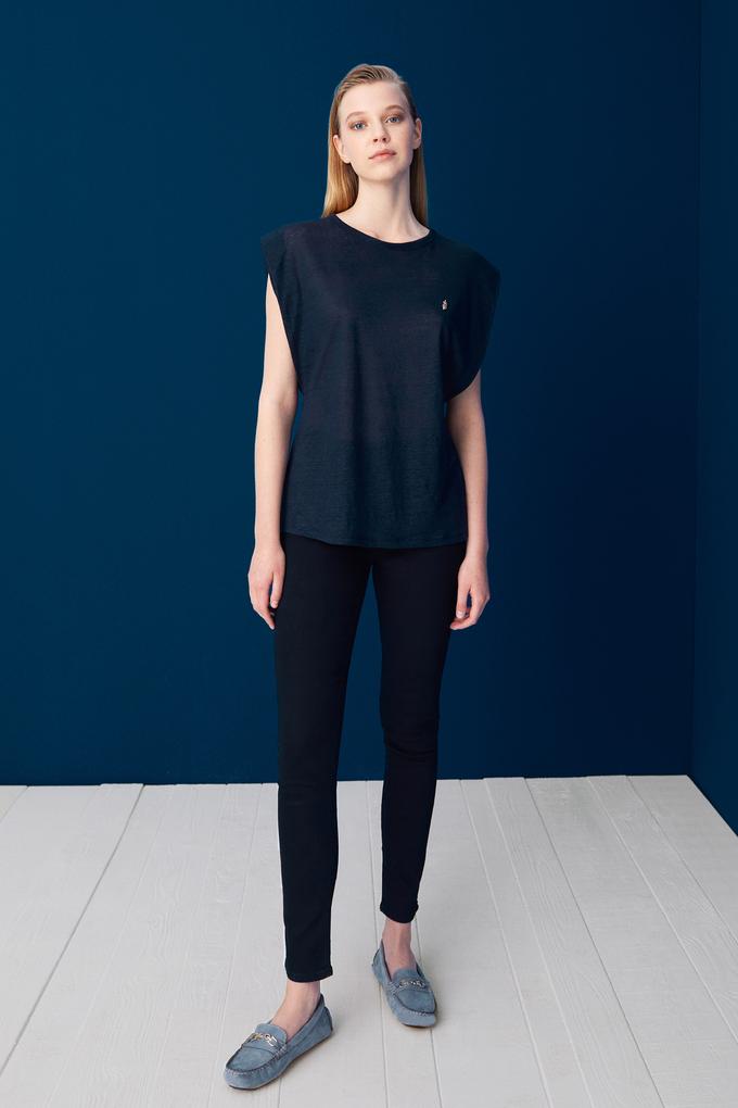 Kadın Lacivert Bisiklet Yaka Kolsuz Tişört