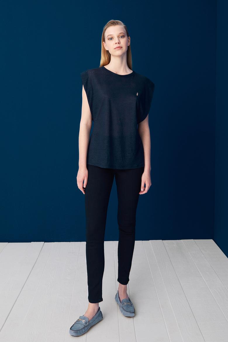 Kadın Lacivert Bisiklet Yaka Kolsuz Tişört