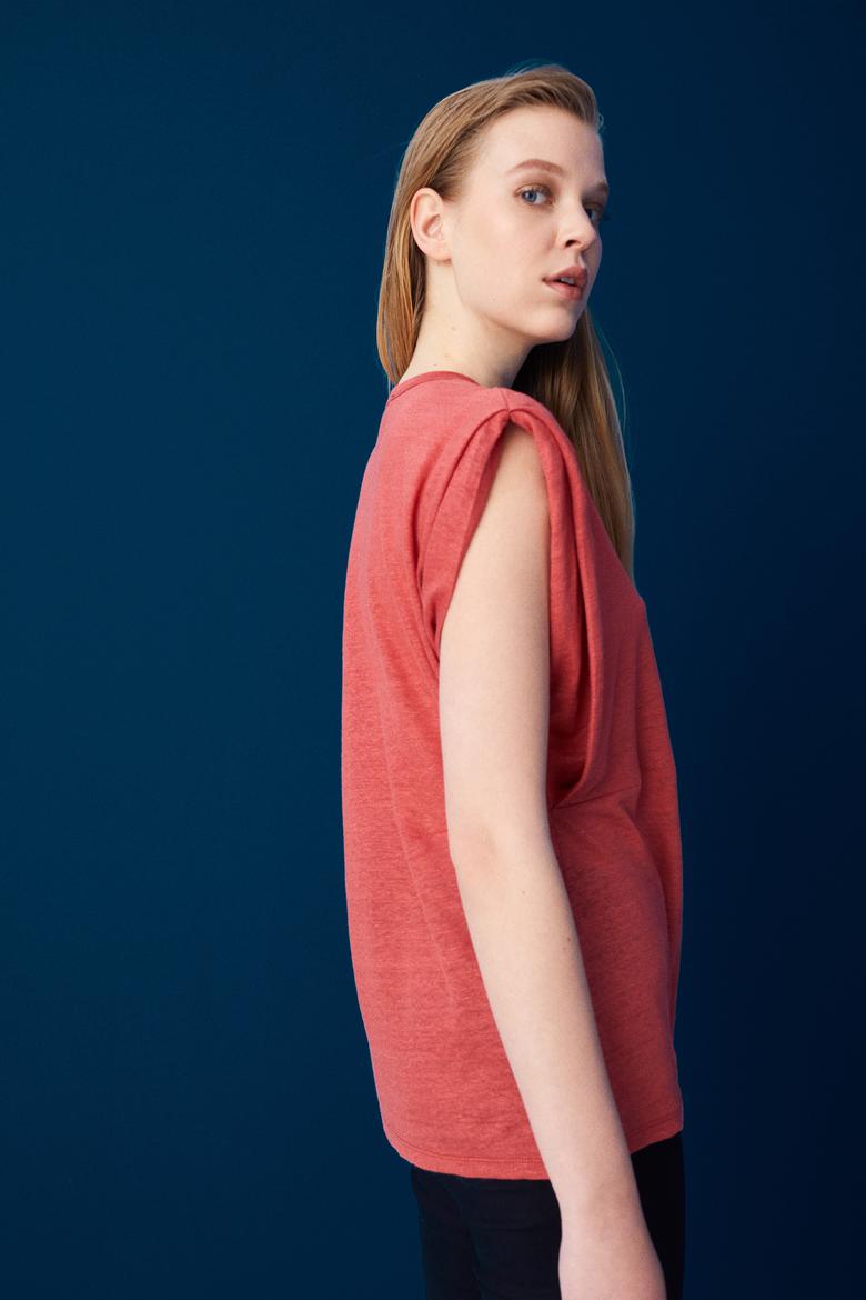 Kadın Nar Çiçeği Kolsuz Tişört - 50235813013