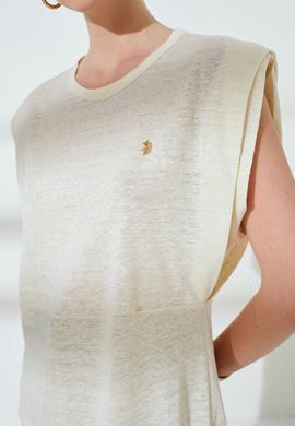 Kadın Krem Bisiklet Yaka Kolsuz Tişört - 50235813022