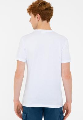 Erkek Beyaz Bisiklet Yaka T-Shirt - 50235385008