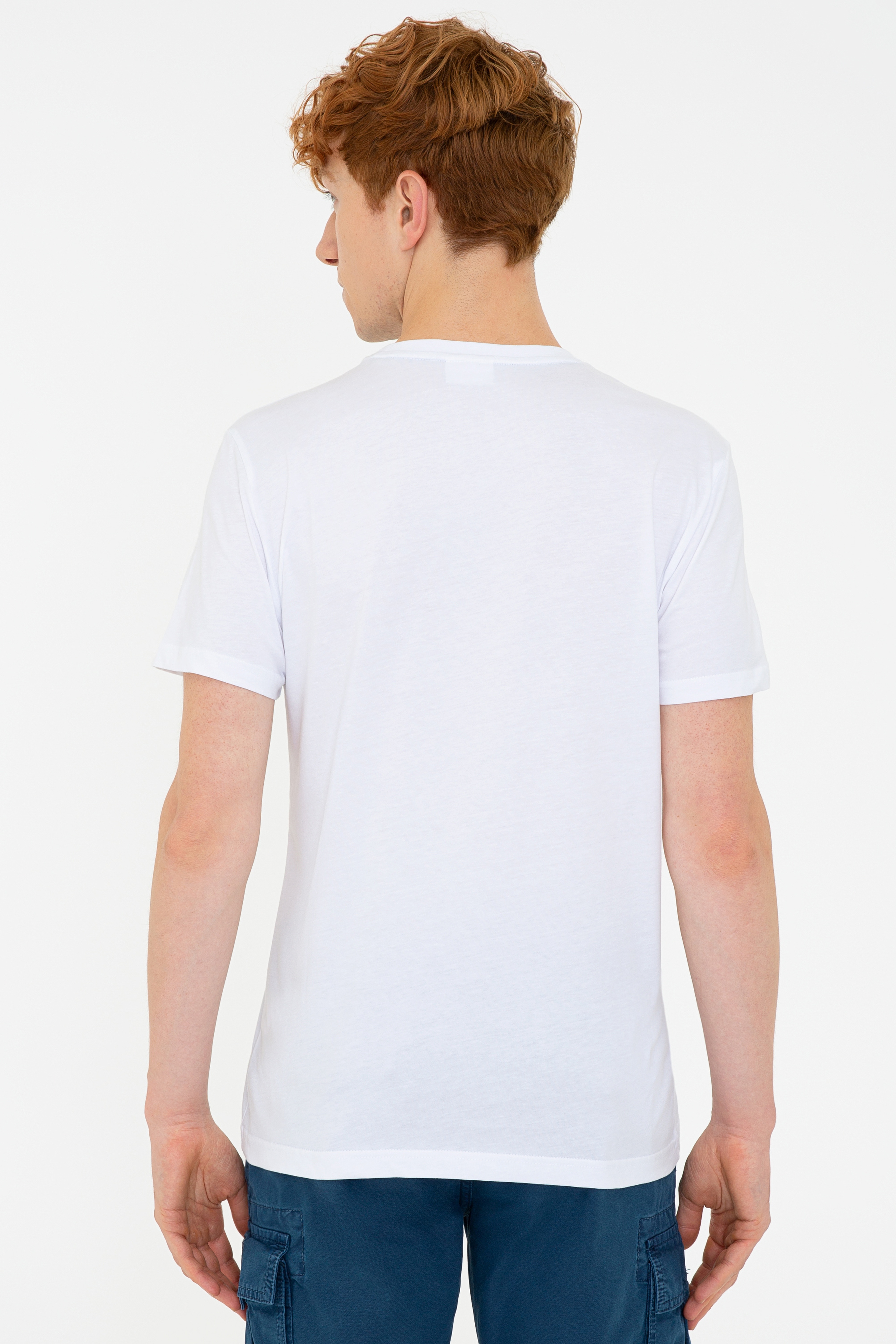 Erkek Beyaz Bisiklet Yaka T-Shirt