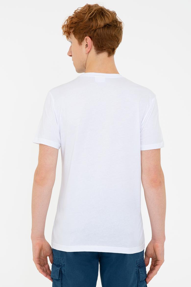 Erkek Beyaz Bisiklet Yaka T-Shirt - 50235385008