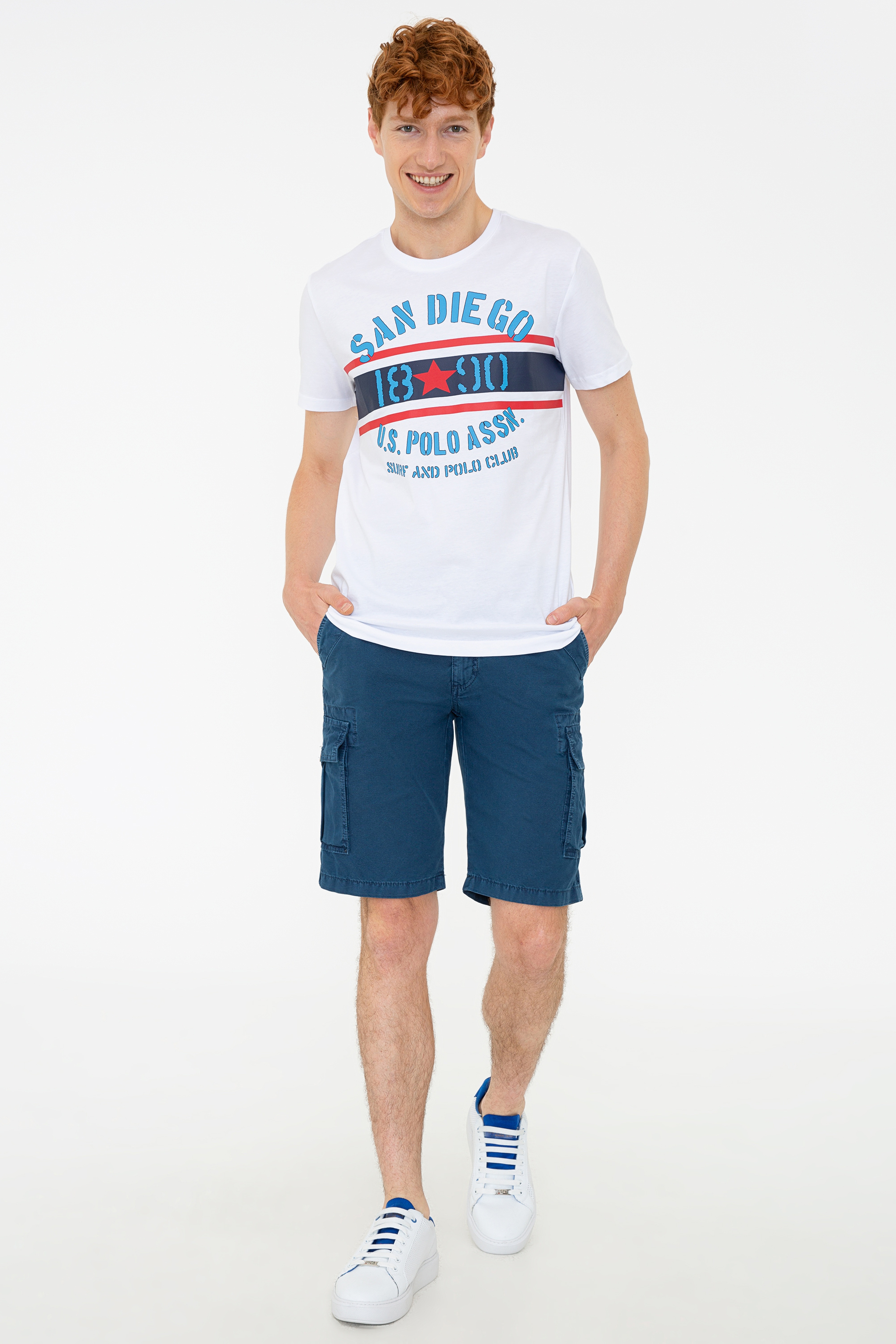 Erkek Beyaz Bisiklet Yaka T-Shirt - Image 4
