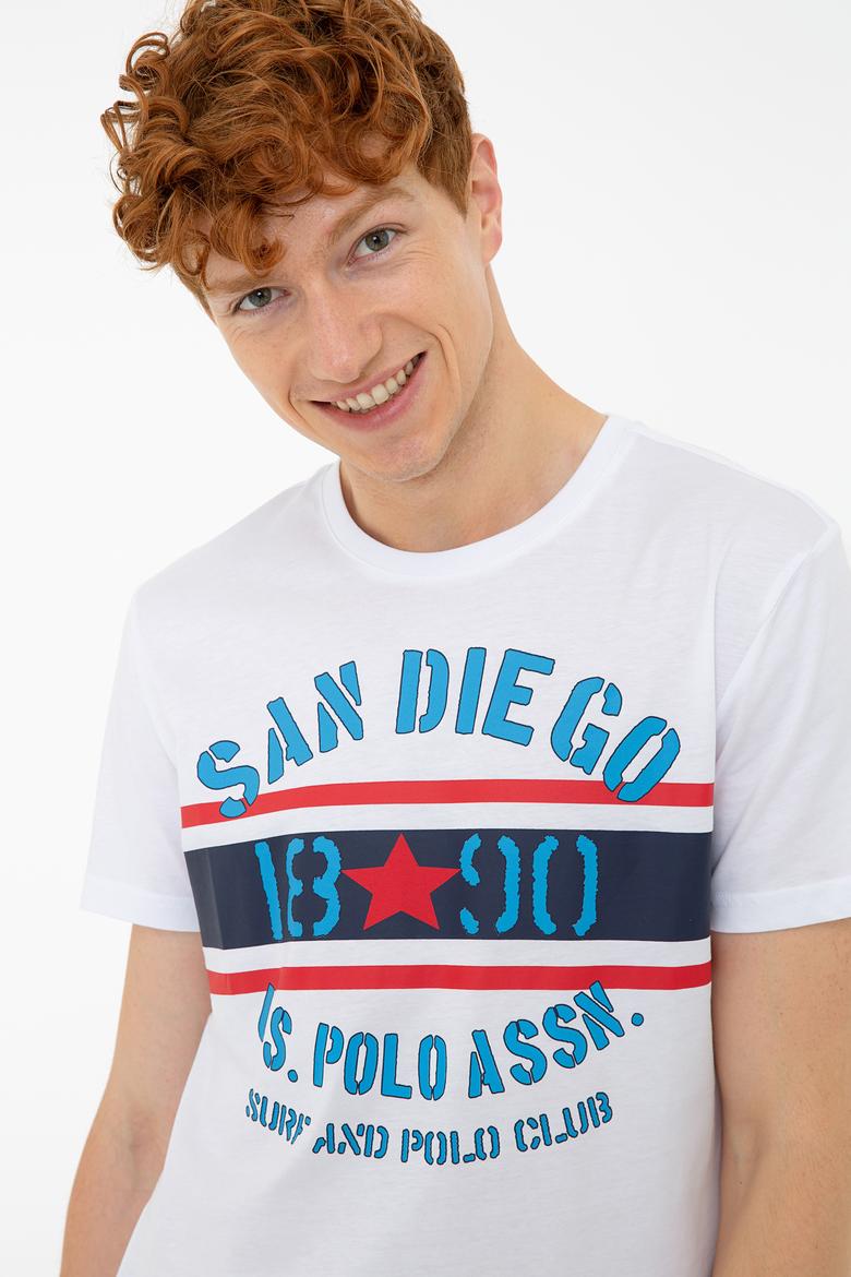 Erkek Beyaz Bisiklet Yaka T-Shirt - 50235385008