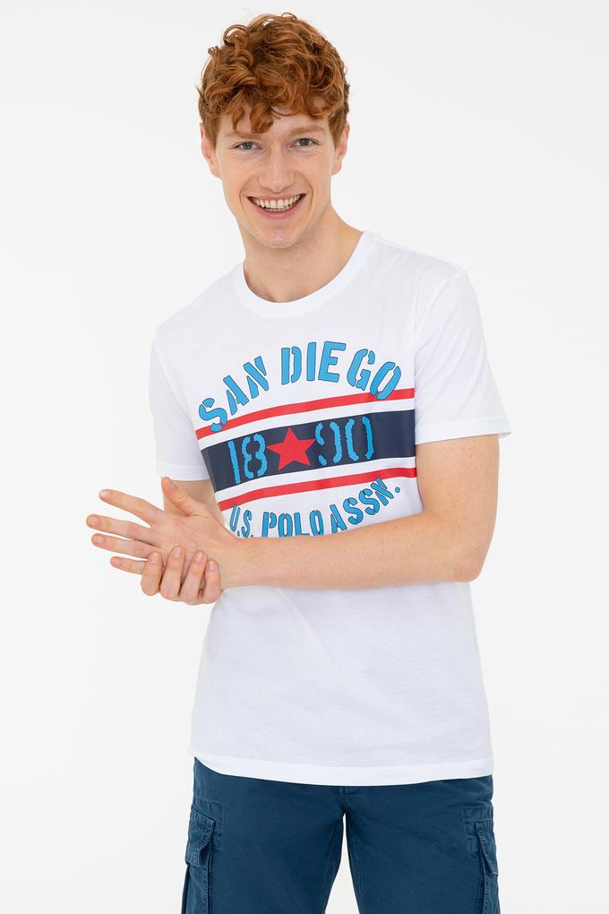 Erkek Beyaz Bisiklet Yaka T-Shirt