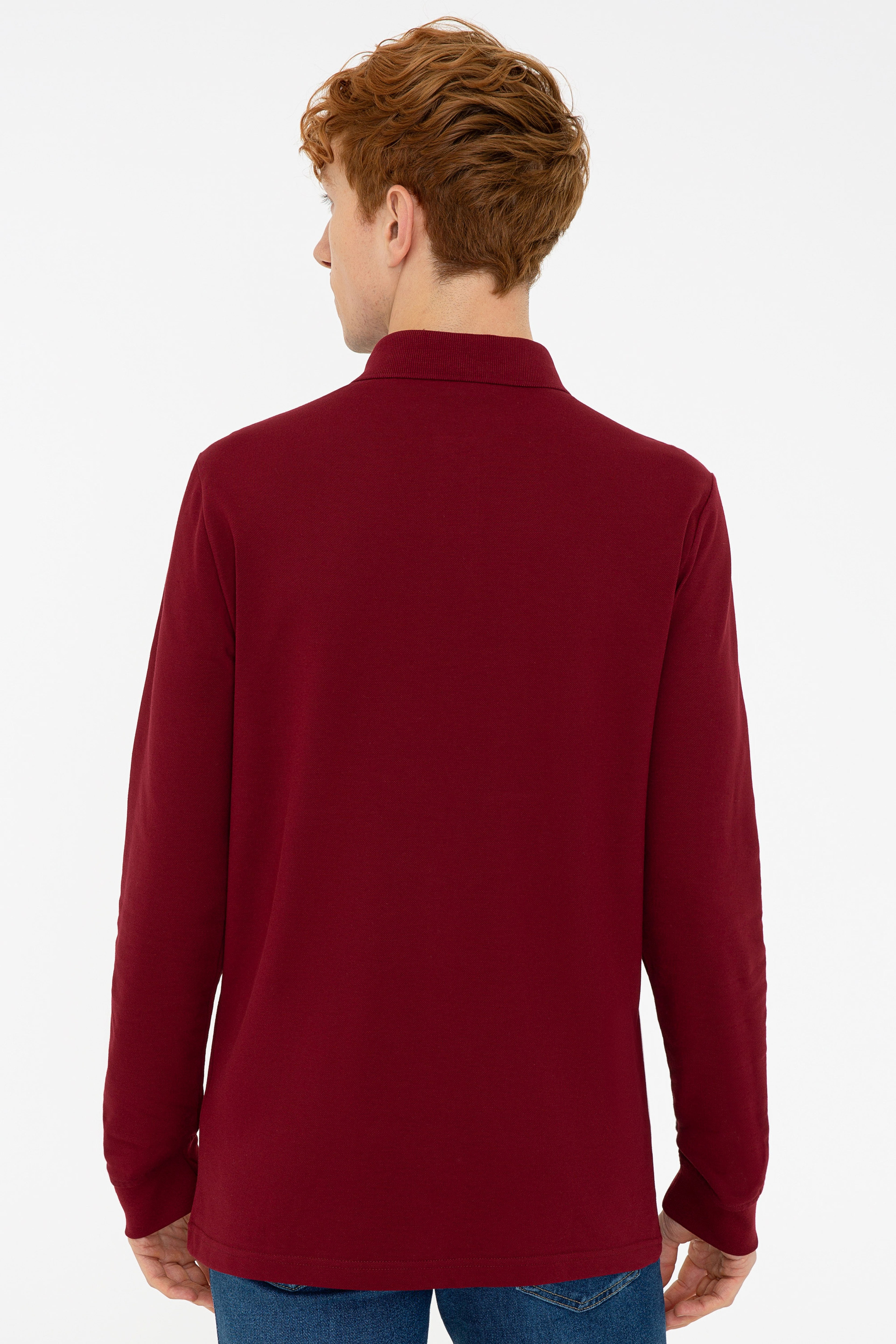 Erkek Bordo Polo Yaka Sweatshirt Basic