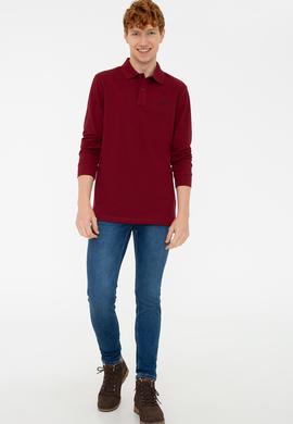 Erkek Bordo Polo Yaka Sweatshirt Basic - 50240202159