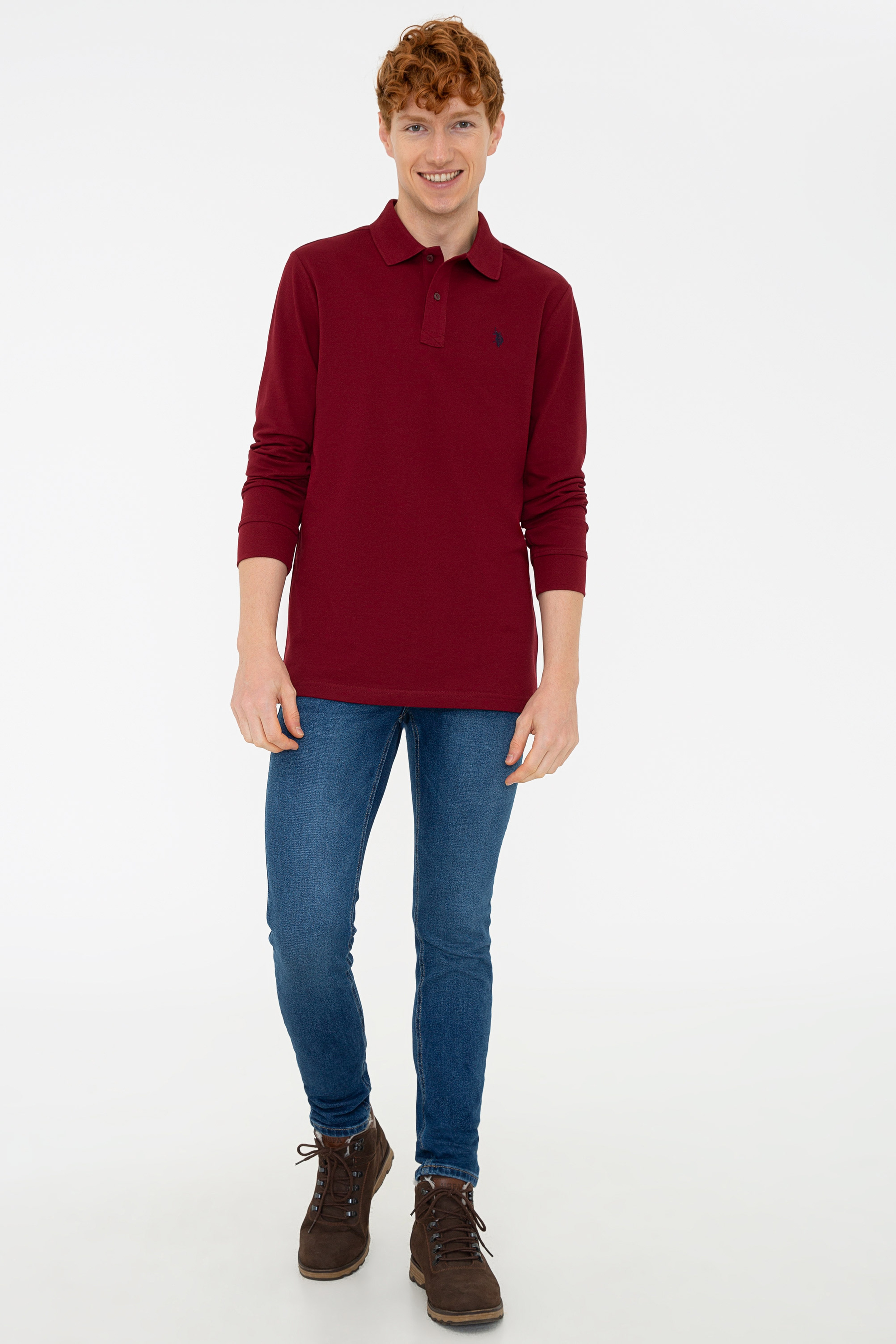 Erkek Bordo Polo Yaka Sweatshirt Basic - Image 4