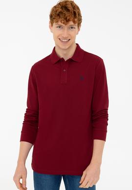 Erkek Bordo Polo Yaka Sweatshirt Basic - 50240202159