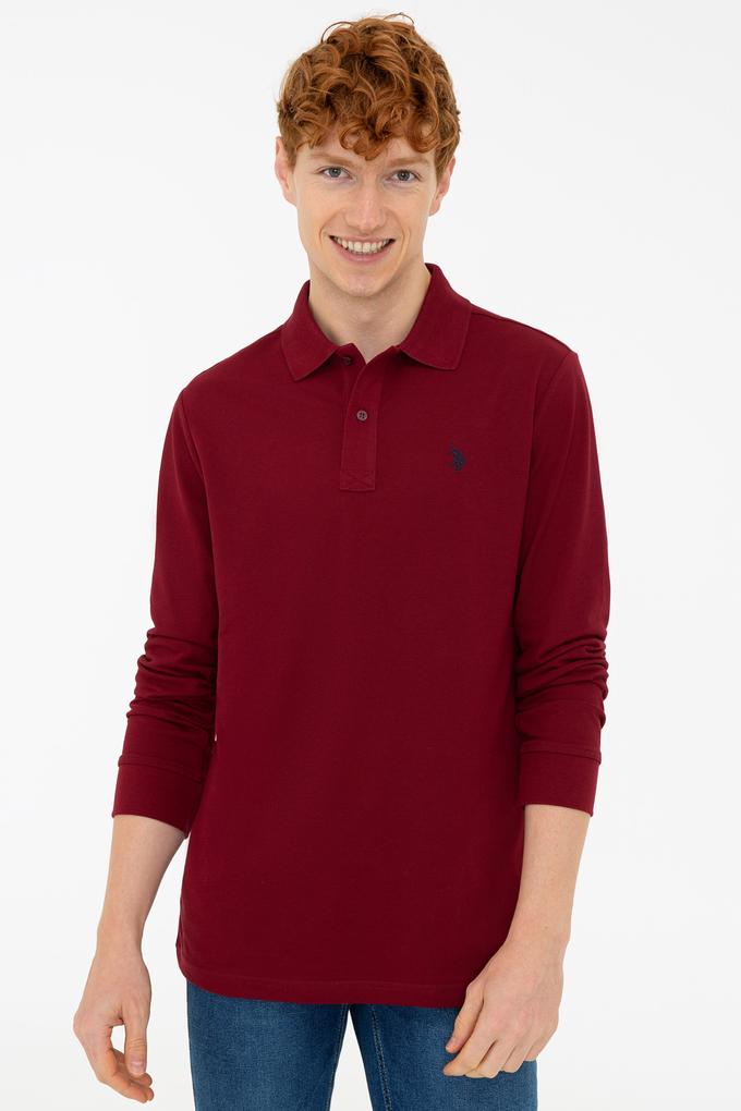 Erkek Bordo Polo Yaka Sweatshirt Basic