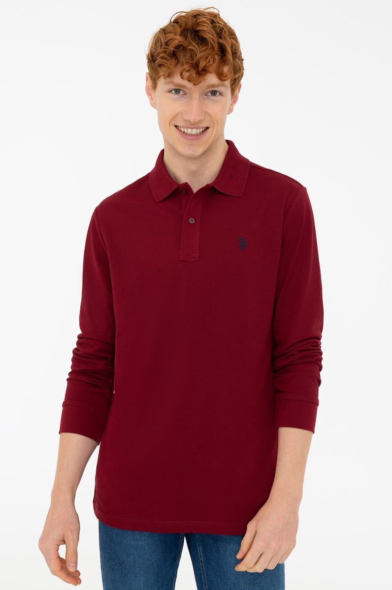 Erkek Bordo Polo Yaka Sweatshirt Basic
