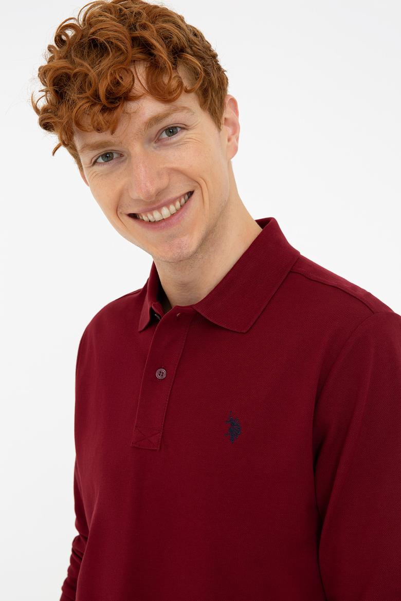 Erkek Bordo Polo Yaka Sweatshirt Basic - 50240202159