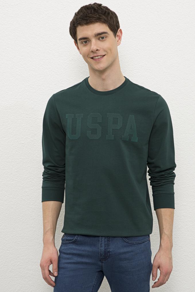 Erkek Koyu Yeşil Bisiklet Yaka Sweatshirt