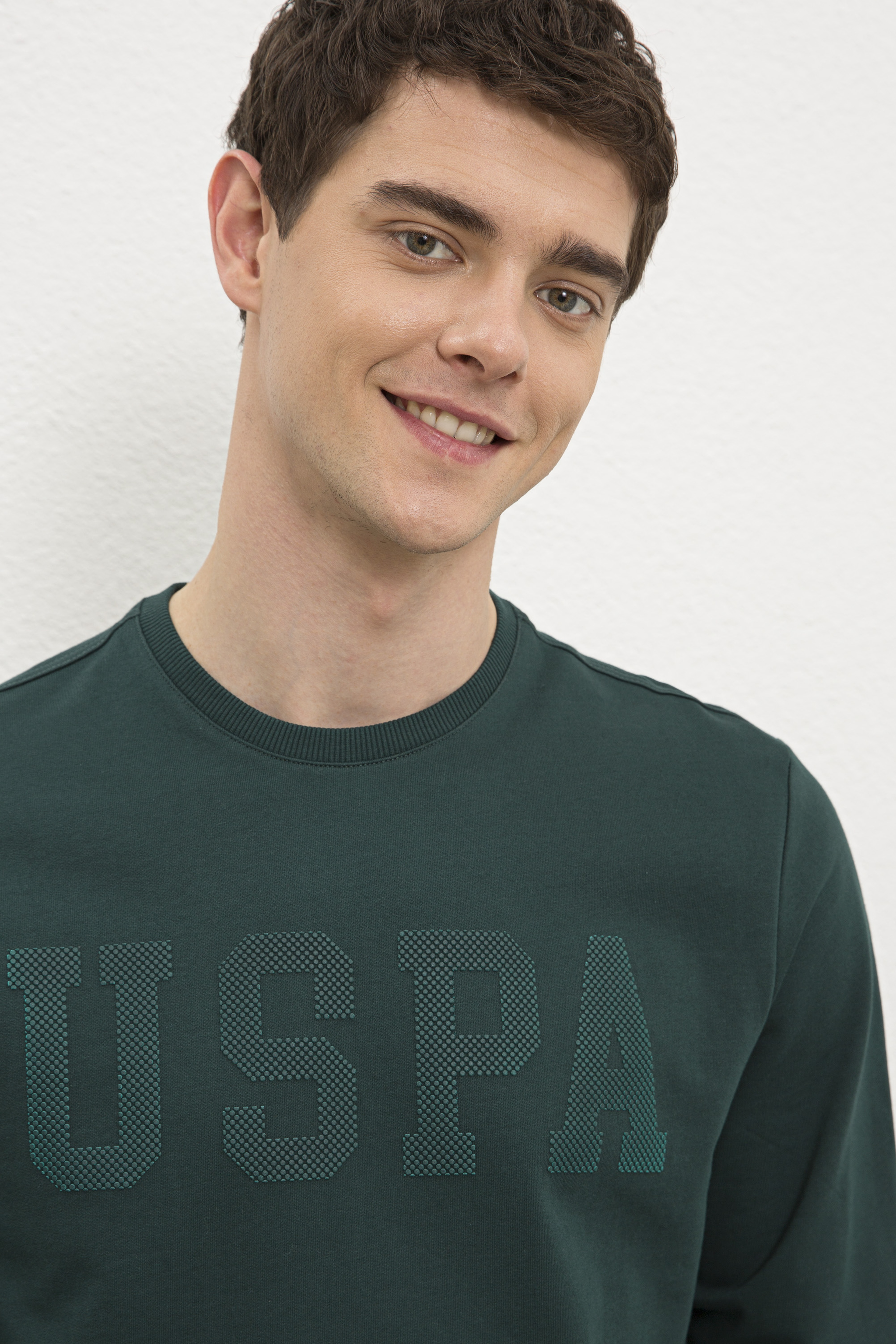 Erkek Koyu Yeşil Bisiklet Yaka Sweatshirt - Image 2