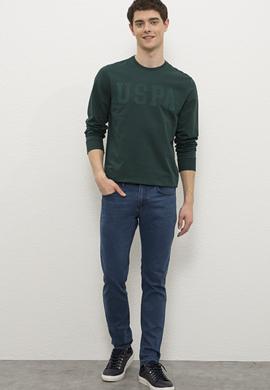 Erkek Koyu Yeşil Bisiklet Yaka Sweatshirt - 50225482012