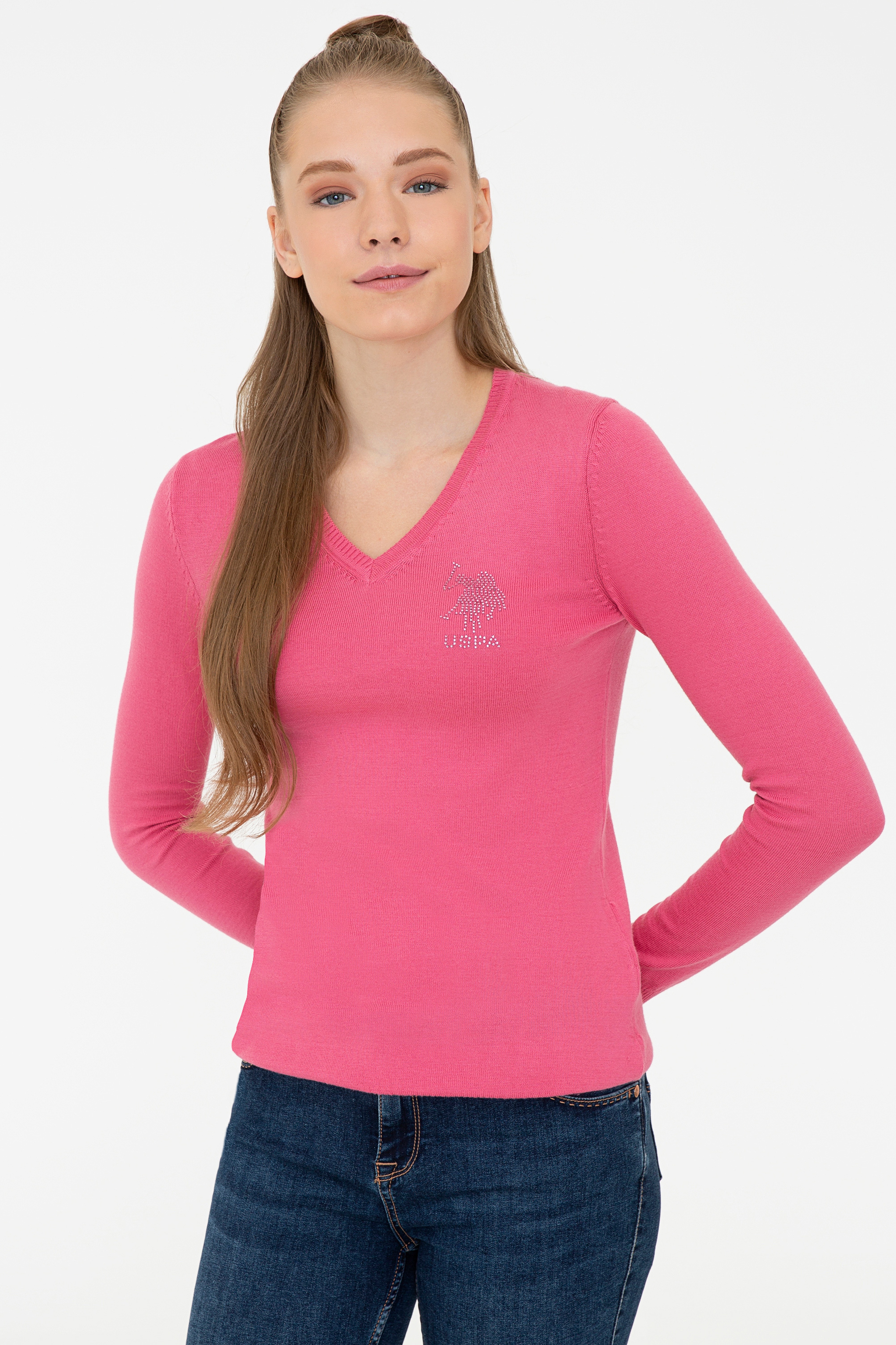 Kadın Pembe Triko Kazak Basic - Image 3