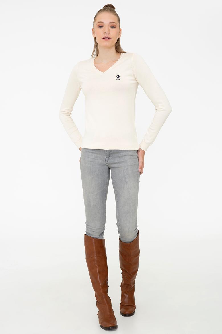 Kadın Beyaz Triko Kazak Basic - 50206420048