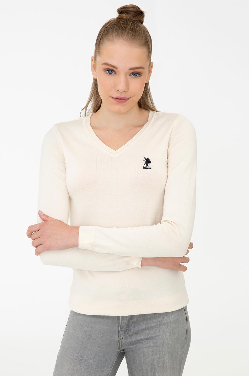 Kadın Beyaz Triko Kazak Basic