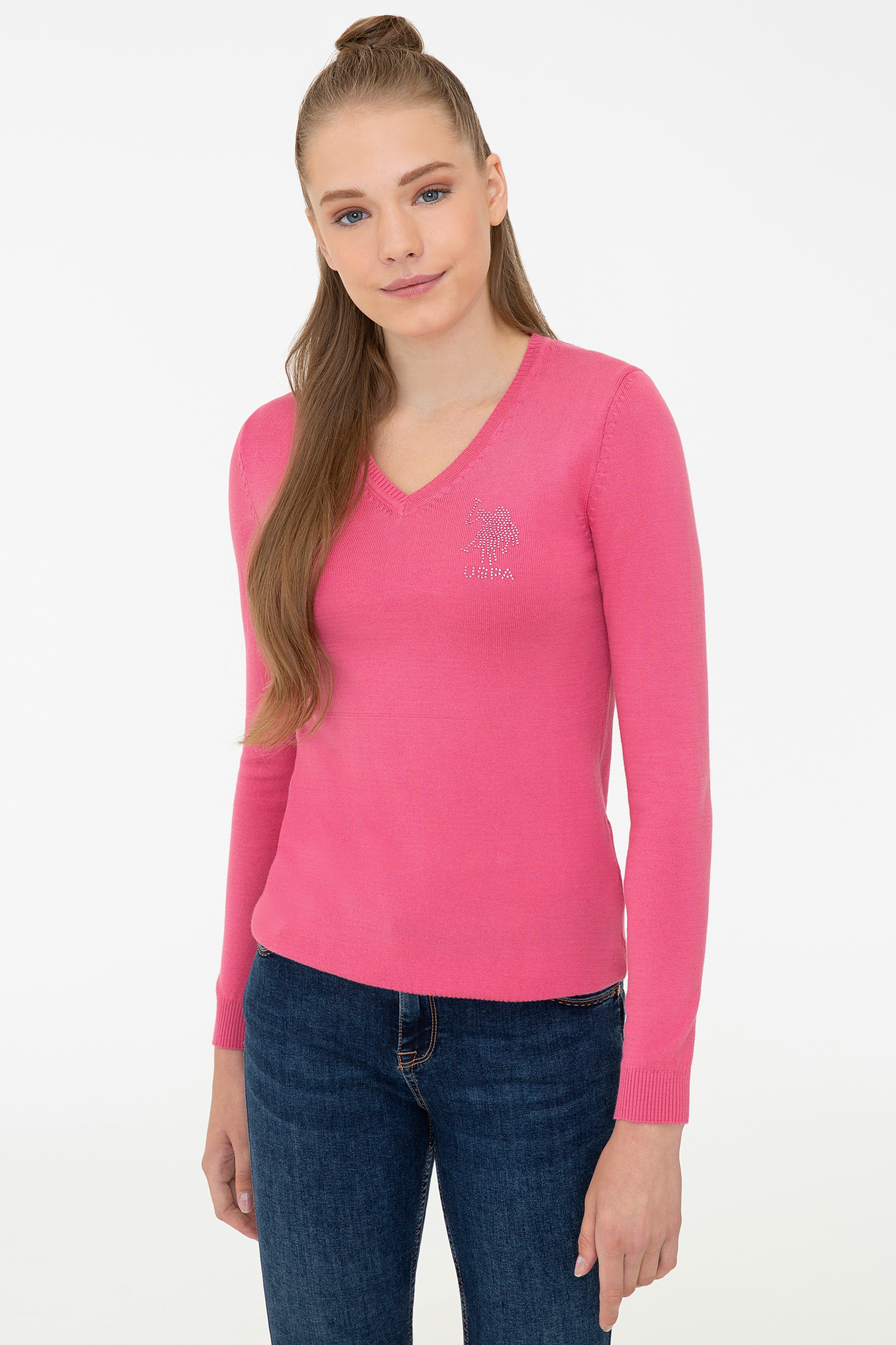 Kadın Pembe Triko Kazak Basic - Image 1