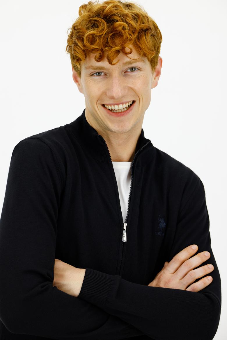 Erkek Siyah Basic Triko Hırka - 50244265016