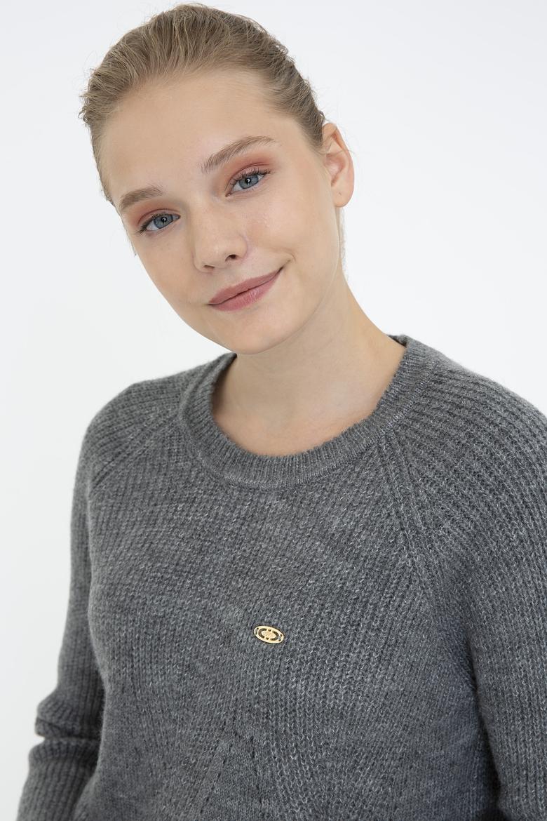 Kadın Gri Melanj Kazak - 50237627017