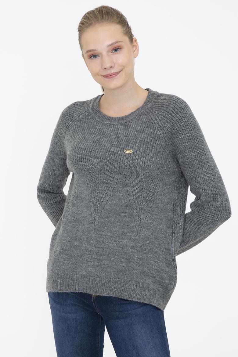 Kadın Gri Melanj Kazak - 50237627017