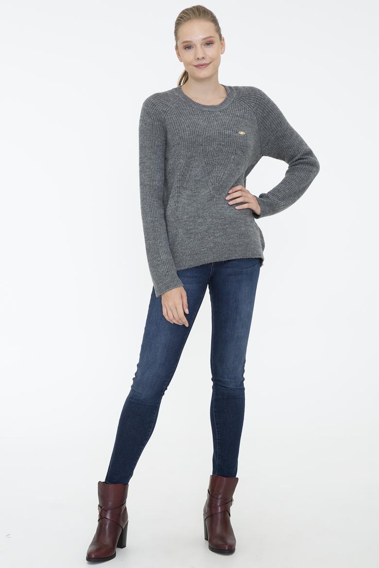 Kadın Gri Melanj Kazak - 50237627017