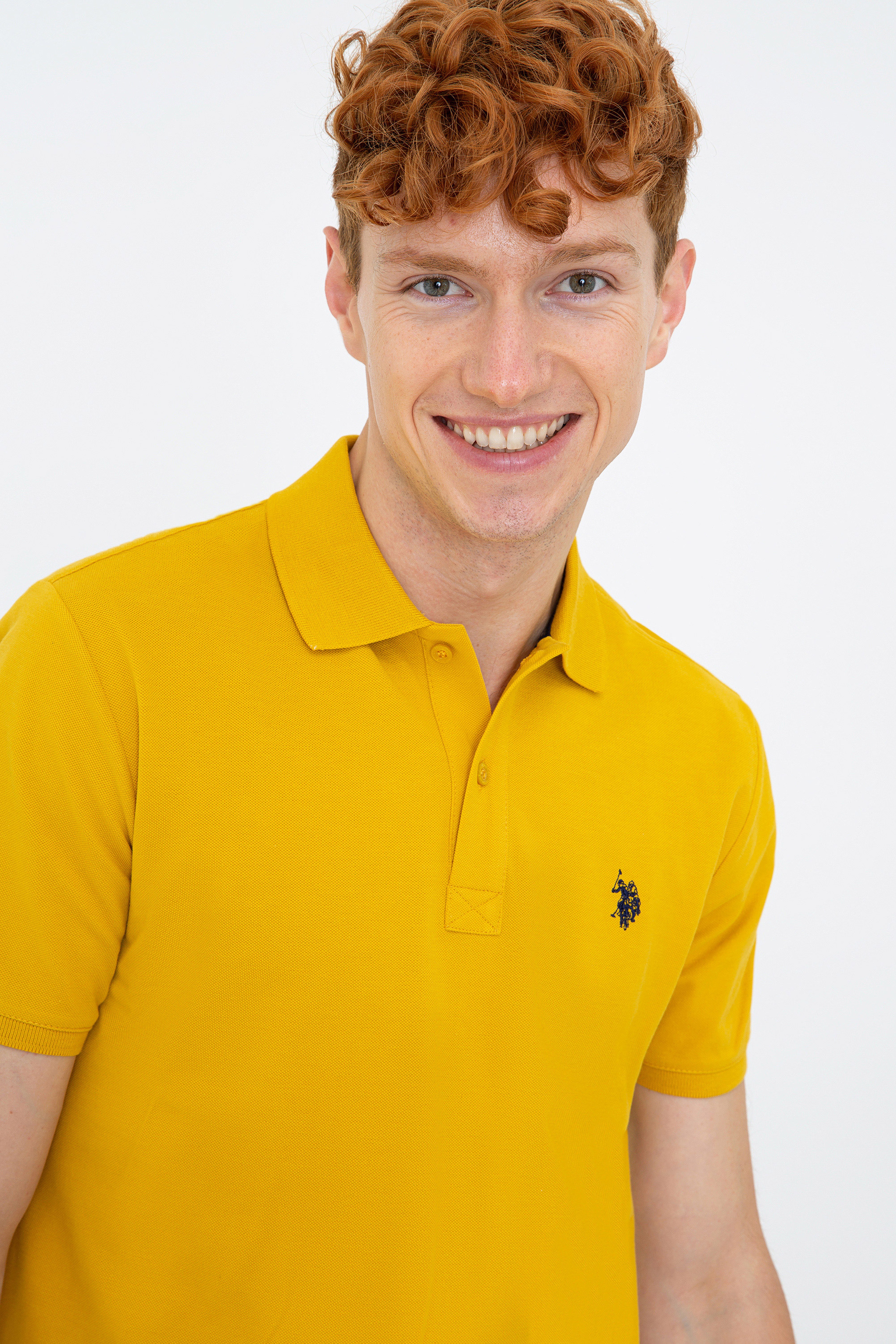 Erkek Koyu Sarı Polo Yaka Basic T-Shirt - Image 2