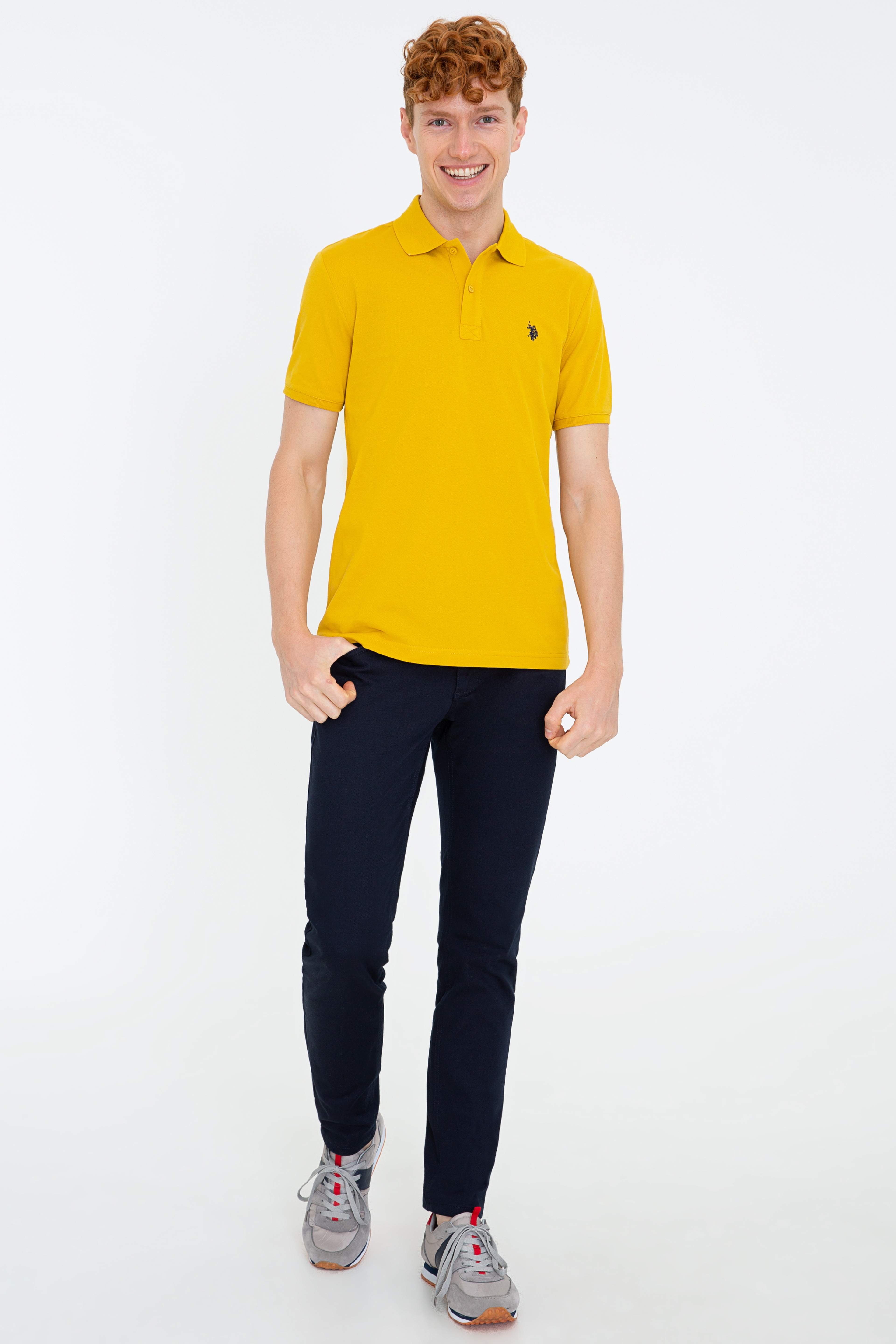 Erkek Koyu Sarı Polo Yaka Basic T-Shirt