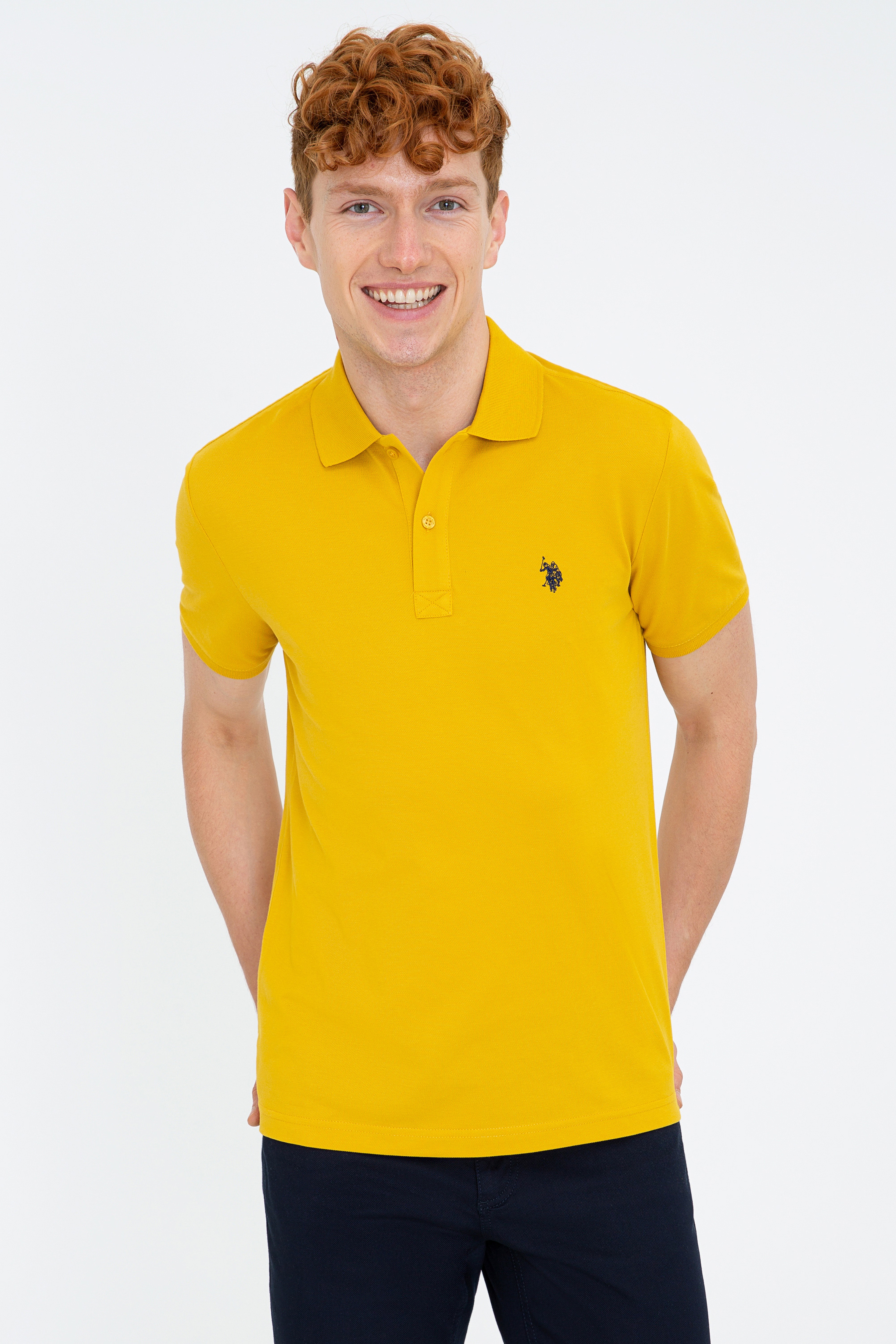 Erkek Koyu Sarı Polo Yaka Basic T-Shirt - Image 1
